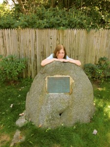 Theresa at her ninth great-grandmother, Susannah North Martin's memorial.